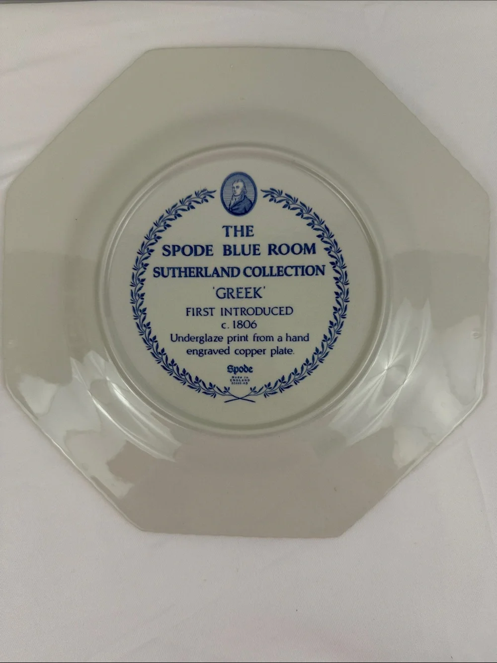 Spode Blue Room Sutherland Greek Octagon Plate Blue White England 9.5